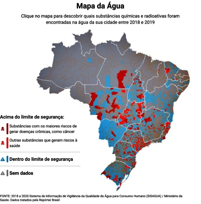 Mapa água contaminada encontra produtos radioativos cidades brasileiras