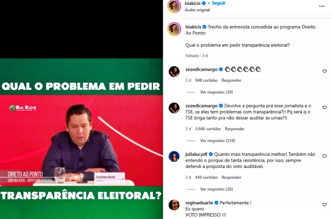 Zezé Di Camargo repete fake news Bia Kicis urnas eletrônicas