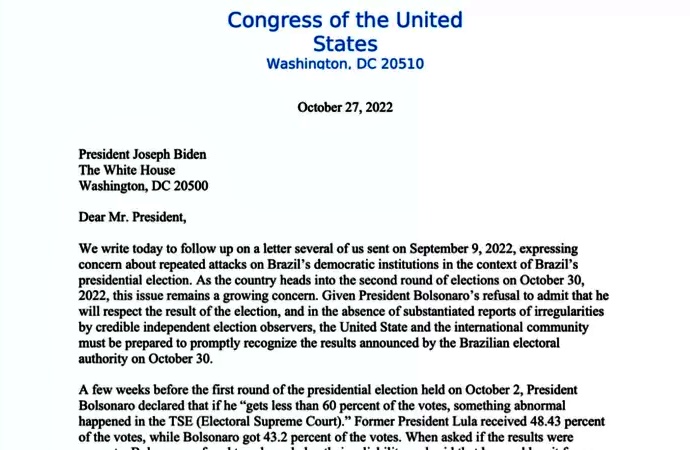 Biden congressistas EUA preparar caso Bolsonaro rejeite resultado